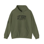 Lift Heavy Shit – Unisex Heavy Blend™ Hooded Sweatshirt (Black Logo Front & Sleeve) 🖤🏋️‍♂️🔥