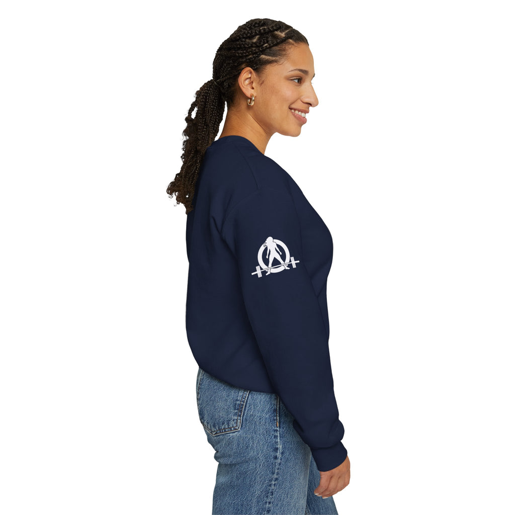 Iron Sharpens Iron - Unisex Heavy Blend™ Crewneck Sweatshirt - Front White Logo - Plain Back