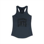 Grandma Lifts - Women's Ideal Racerback Tank - Black Logo Front Plain Back