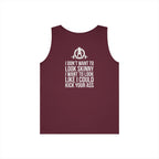 I DON’T WANT TO LOOK SKINNY I WANT TO LOOK LIKE I CAN KICK YOUR ASS – WWLW White Logo Unisex Heavy Cotton Tank Top