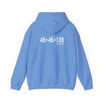 45 + 45 = 135 – Unisex Hoodie | White Logo, Front & Back