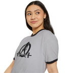 Strong is Beautiful - Unisex Cotton Ringer T-Shirt - Distressed Black Logo Front & Back