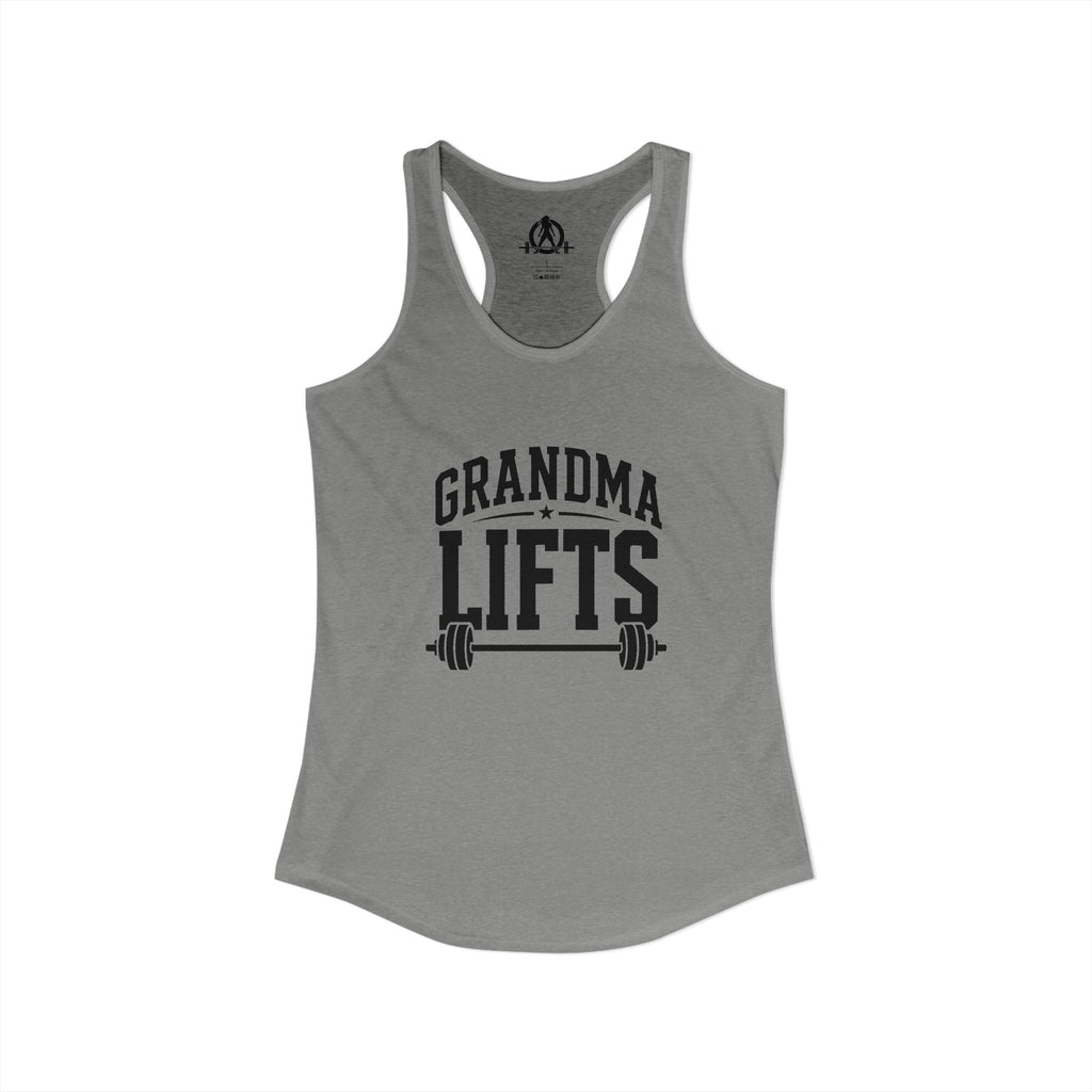 Grandma Lifts - Women's Ideal Racerback Tank - Black Logo Front Plain Back