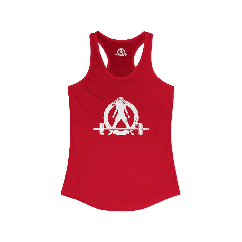 Cardio?  Lift Weights Faster - Distressed White Logo - Ideal Racerback Tank - Front & Back