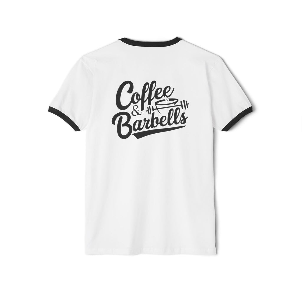 Coffee & Barbells  - Unisex Cotton Ringer T-Shirt - Black Logo Front & Back