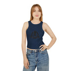 Chic Women's Micro Rib Tank Top, Casual Summer Top, Workout Tank, Layering Piece, Activewear, Relaxed Fit - Black Logo