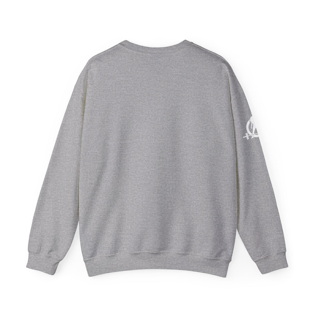 Iron Sharpens Iron - Unisex Heavy Blend™ Crewneck Sweatshirt - Front White Logo - Plain Back