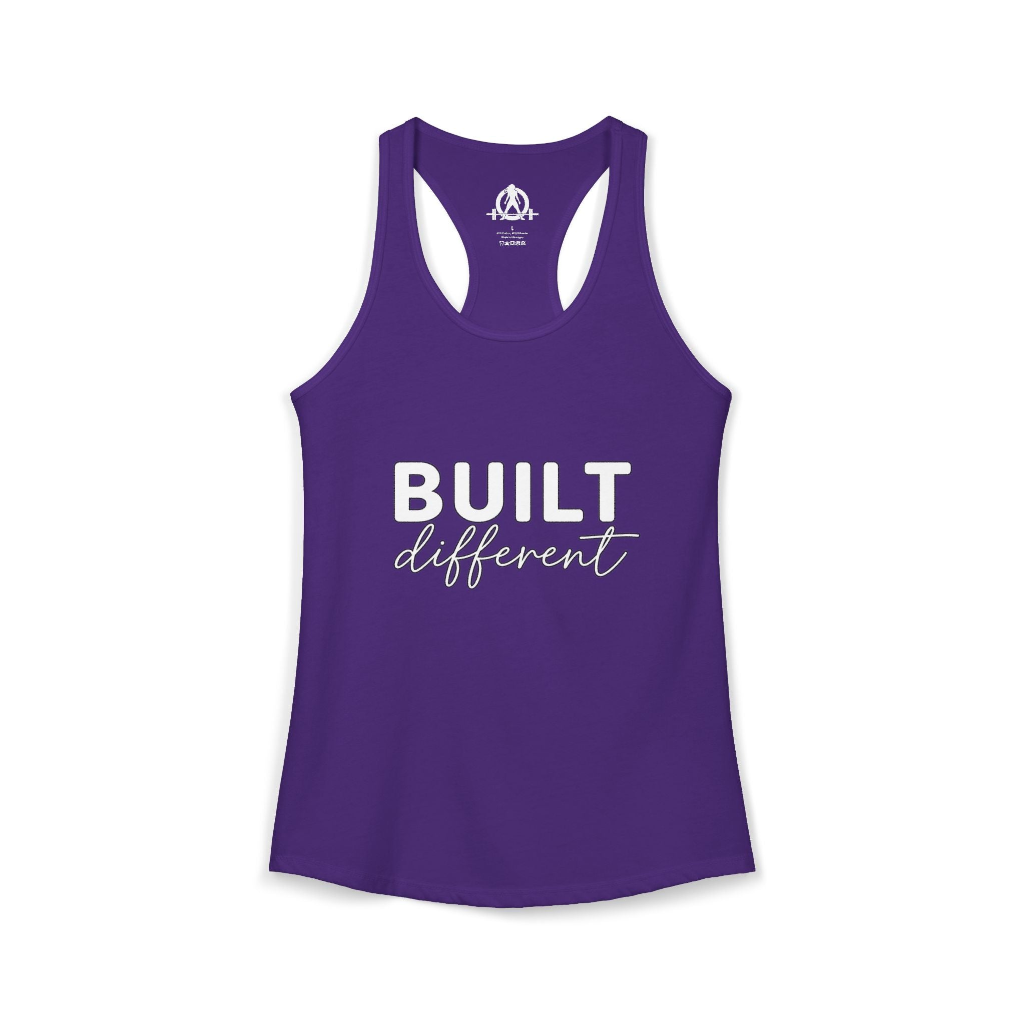 Built Different - Women's Ideal Racerback Tank - White Logo