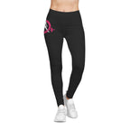Black Women's Casual Leggings - Distressed Color Logo - Right Hip