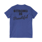 Strong Is Beautiful - Distressed Black Logo - Unisex Jersey Short Sleeve V-Neck Tee