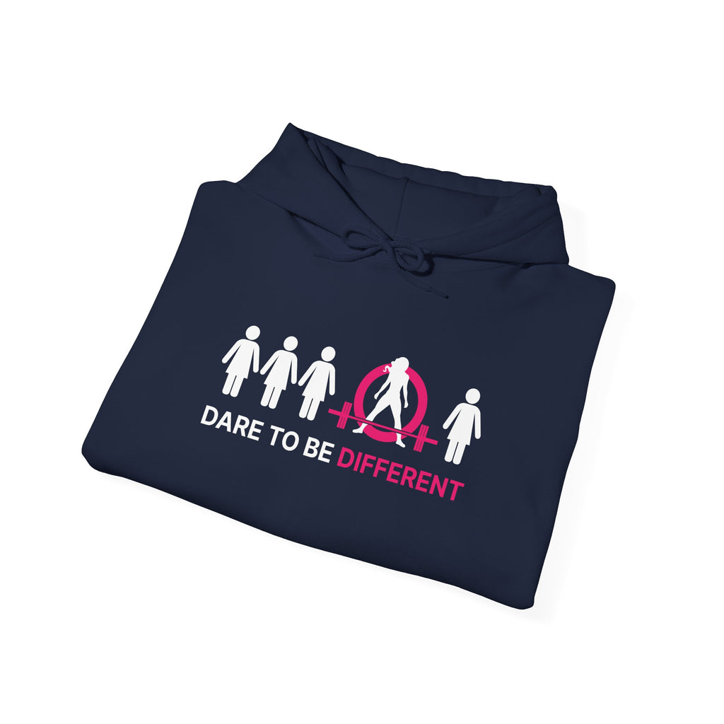 Dare To Be Different - Deadlift - Unisex Heavy Blend Hooded Sweatshirt - White Print on Front & Arm