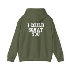 I Could Squat You - Classic Logo White - Unisex Heavy Blend Hooded Sweatshirt Print on Front & Back