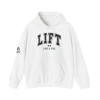 Lift Like.A Girl - Unisex Heavy Blend Hooded Sweatshirt - Black Logo on Front & Right Sleeve