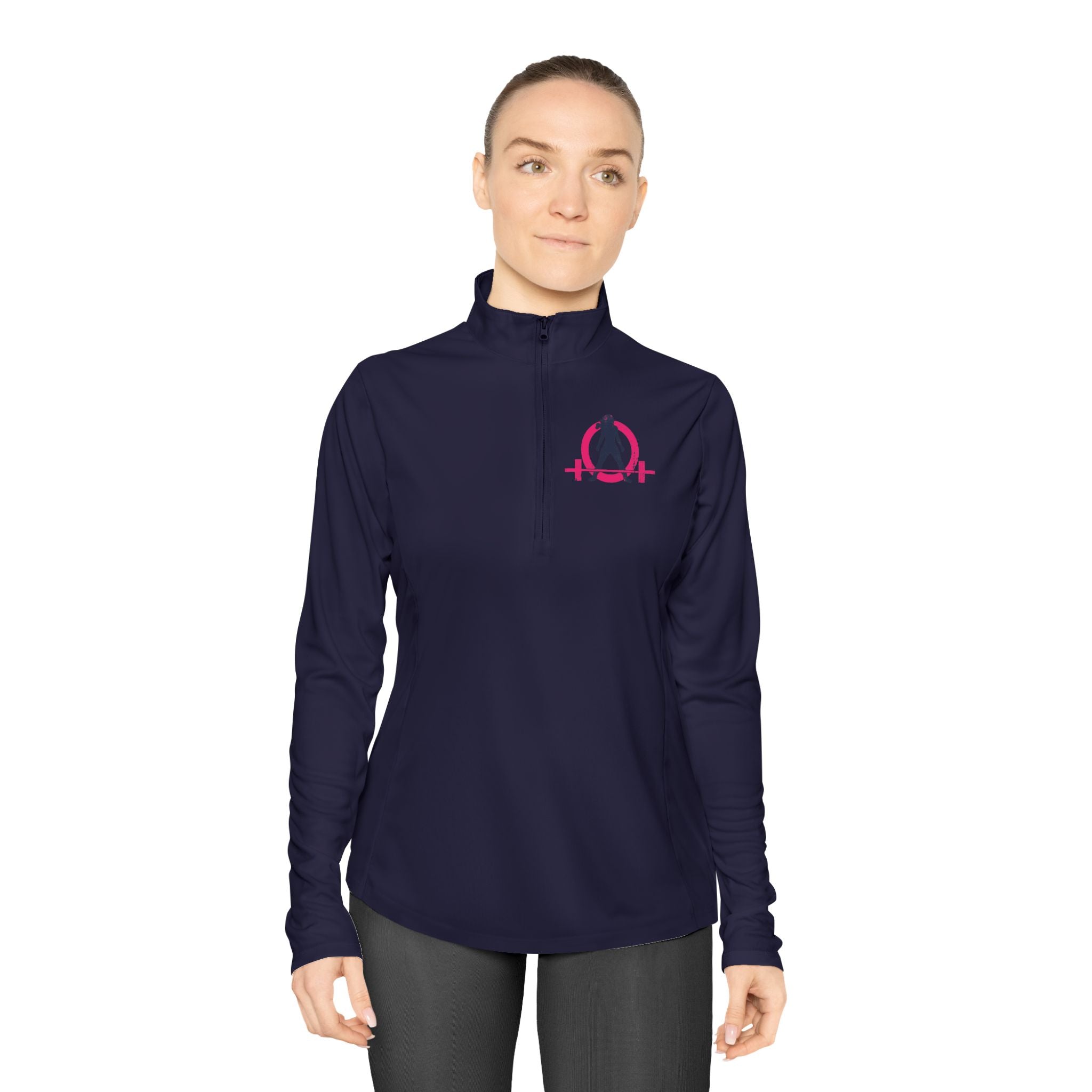 Ladies Quarter-Zip Pullover - White Distressed Logo
