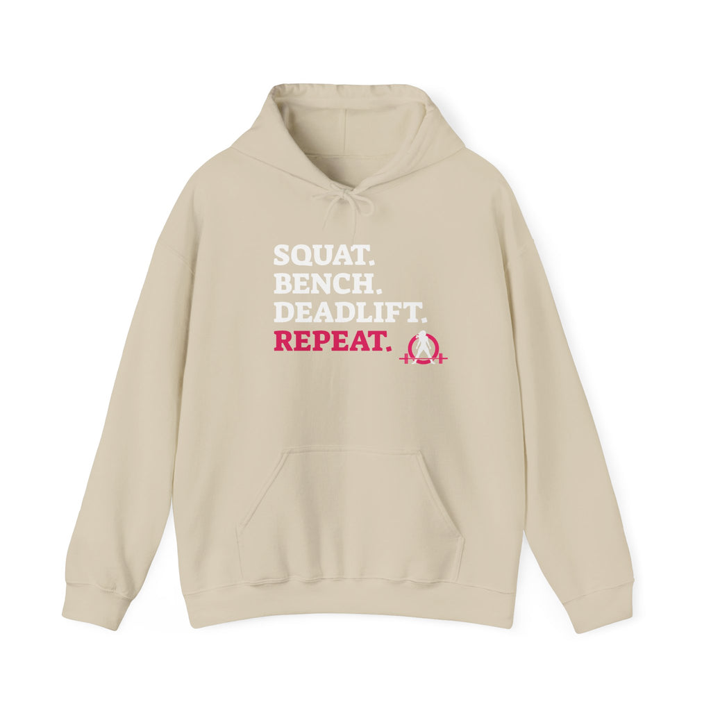 WWLW “Squat • Bench • Deadlift • Repeat” Hoodie - White Logo - Plain Back
