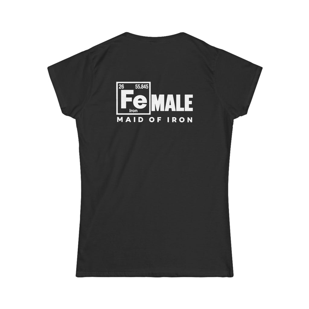 Maid of Iron - Women’s Black Softstyle Tee - WWLW Front + Maid of Iron Back