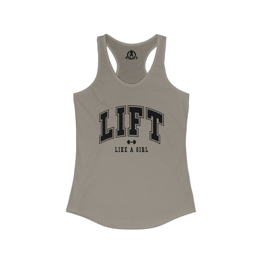 Lift Like A Girl - Women's Ideal Racerback Tank - Black Logo - Plain Back