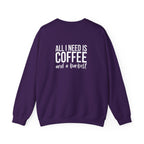 ALL I NEED IS COFFEE and a Barbell - Unisex Heavy Blend™ Crewneck Sweatshirt - Distressed Logo - Front & Back