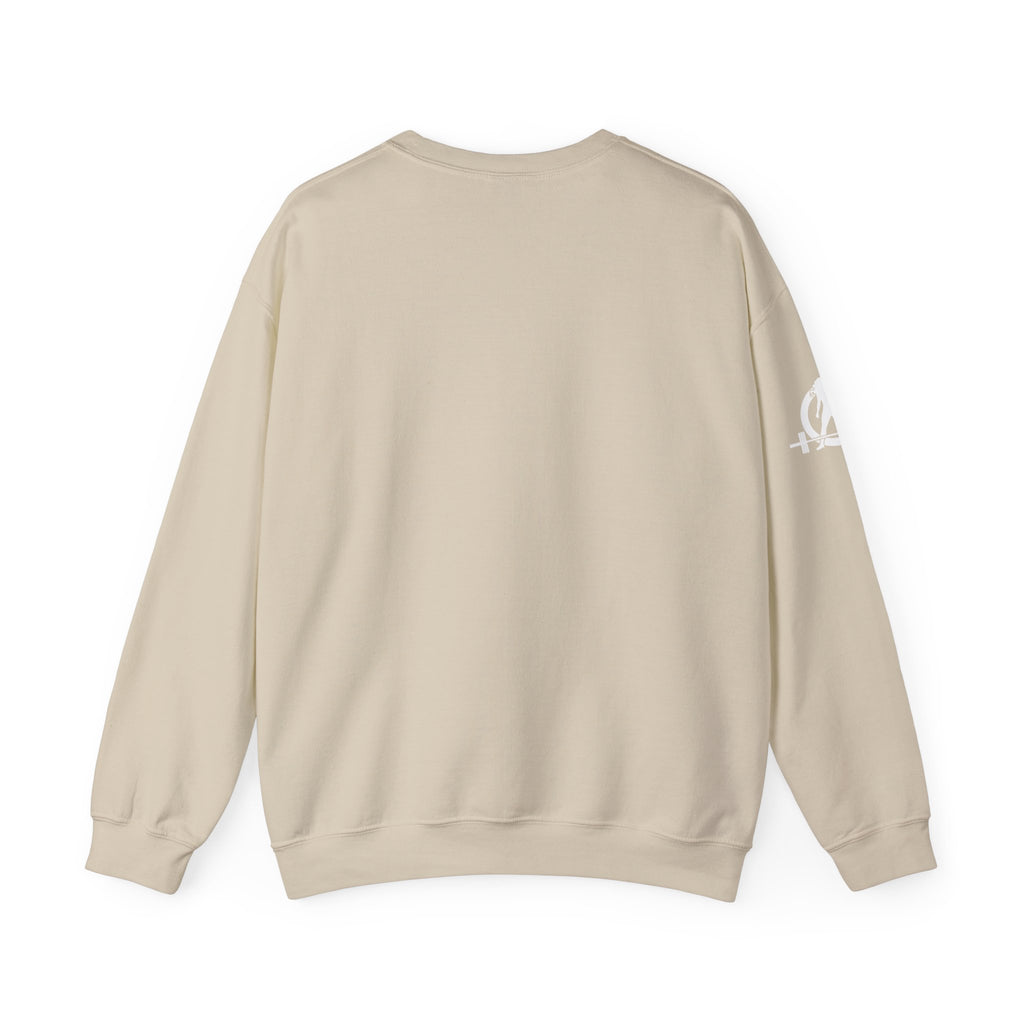 Iron Sharpens Iron - Unisex Heavy Blend™ Crewneck Sweatshirt - Front White Logo - Plain Back