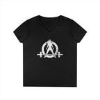 Ladies' V-Neck T-Shirt -  White Distressed Logo