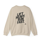 Lift Heavy Run Fast - Unisex Heavy Blend™ Crewneck Sweatshirt - Black Logo Front & Back