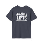 Grandma Lifts -  Unisex Softstyle T-Shirt — White Logo Front & Back
