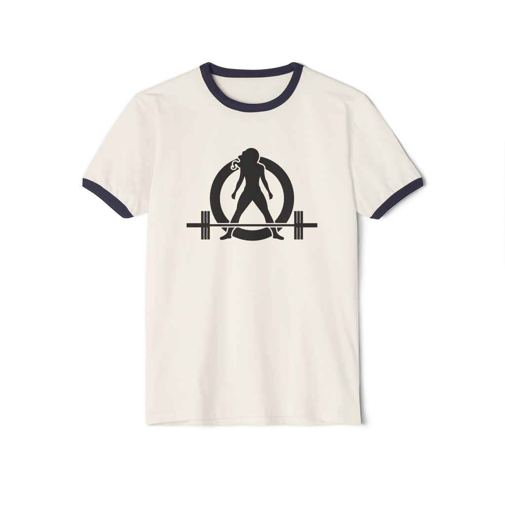 ALL I NEED IS COFFEE & A Barbell - Unisex Cotton Ringer T-Shirt - Black Logo Front & Back