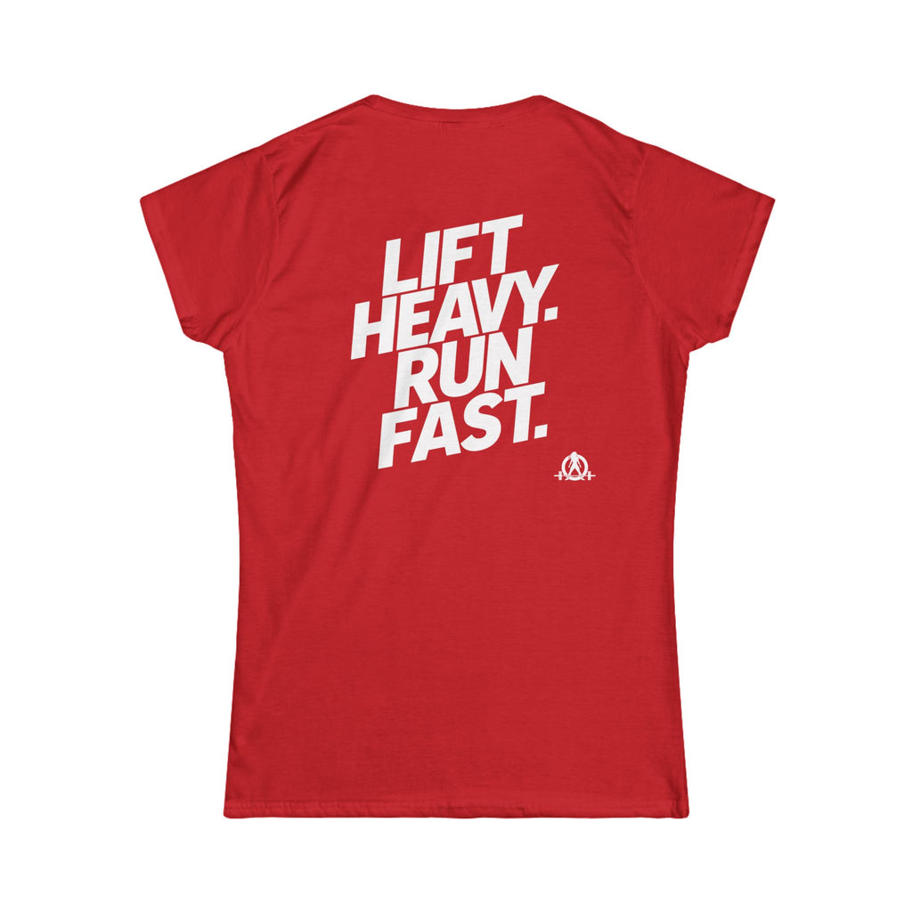 Lift Heavy Run Fast - Women's Softstyle Tee - White Front & Back Logo