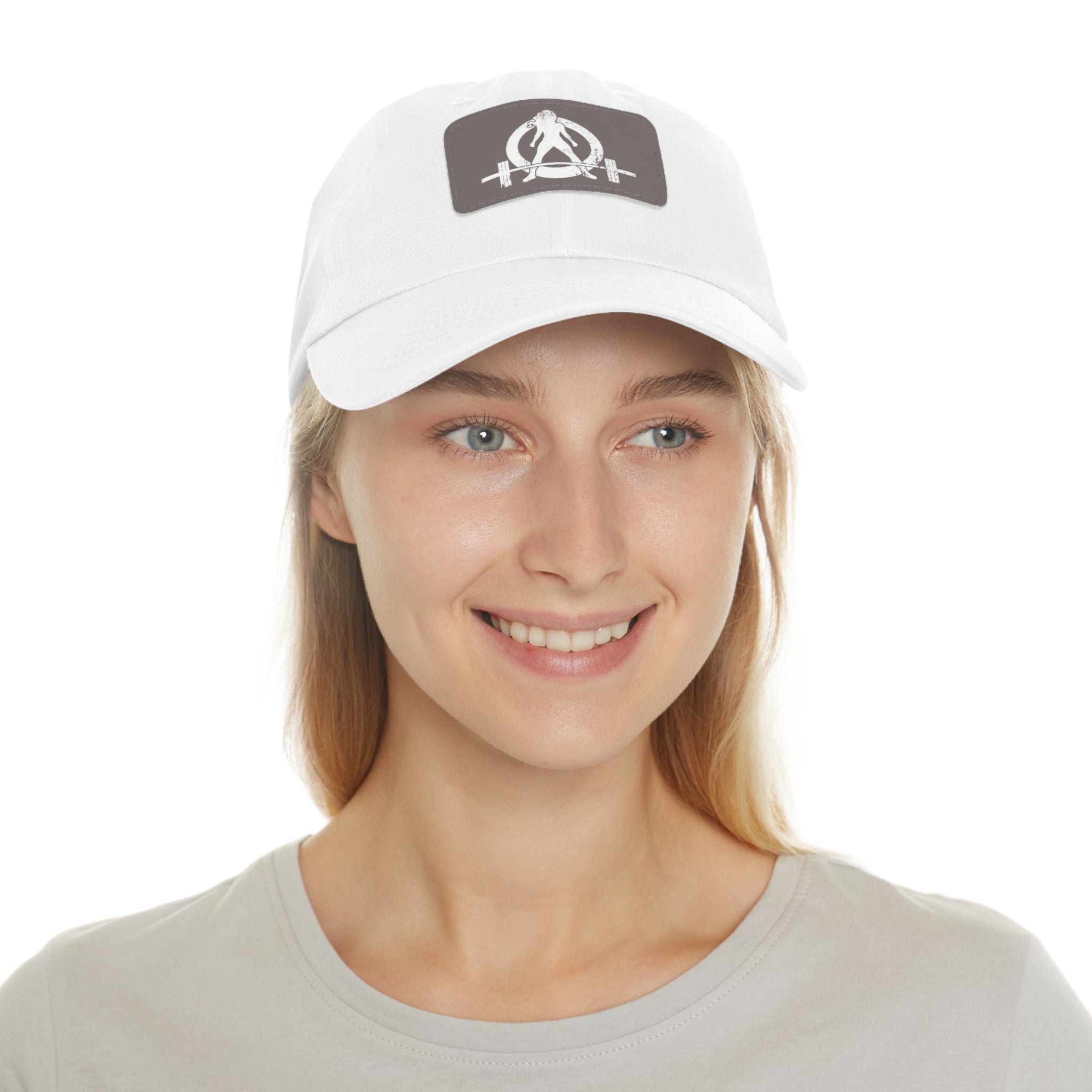 Distressed - Dad Hat with Leather Patch (Rectangle) - White Font