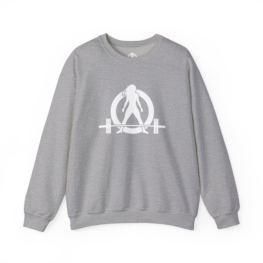 Lift Heavy Run Fast - Unisex Heavy Blend™ Crewneck Sweatshirt - White Logo Front & Back