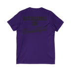 Strong Is Beautiful - Distressed Black Logo - Unisex Jersey Short Sleeve V-Neck Tee