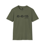 45 + 45 = 135 – Unisex Softstyle Tee | Black Front, Plain Back