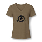 WWLW Women's Relaxed Heather CVC V-Neck Tee -  Black Logo