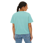 Women's Boxy Tee - White Distressed Logo Front Plain Back