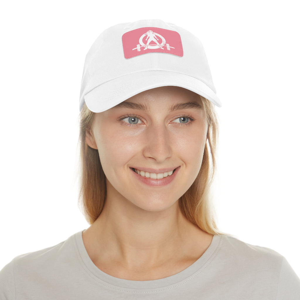 Distressed - Dad Hat with Leather Patch (Rectangle) - White Font