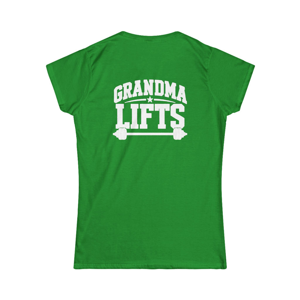 Grandma Lifts - Women's Softstyle Tee - White Logo Front & Back