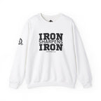 Iron Sharpens Iron - Unisex Heavy Blend™ Crewneck Sweatshirt - Front Black Logo - Plain Back