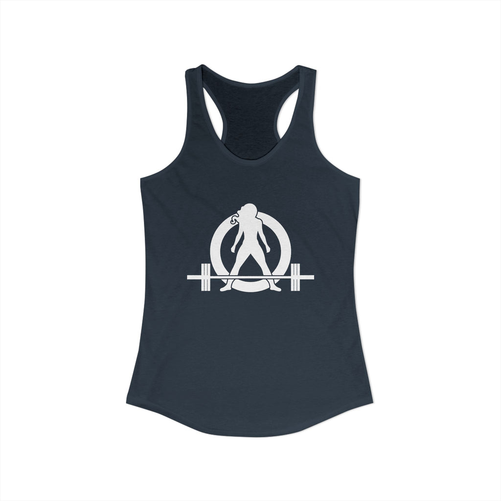 Lift Heavy - Run Fast - Racer Back Tank Top - Women's Ideal Racerback Tank (White Front & Back Logo)