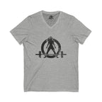 Strong Is Beautiful - Distressed Black Logo - Unisex Jersey Short Sleeve V-Neck Tee