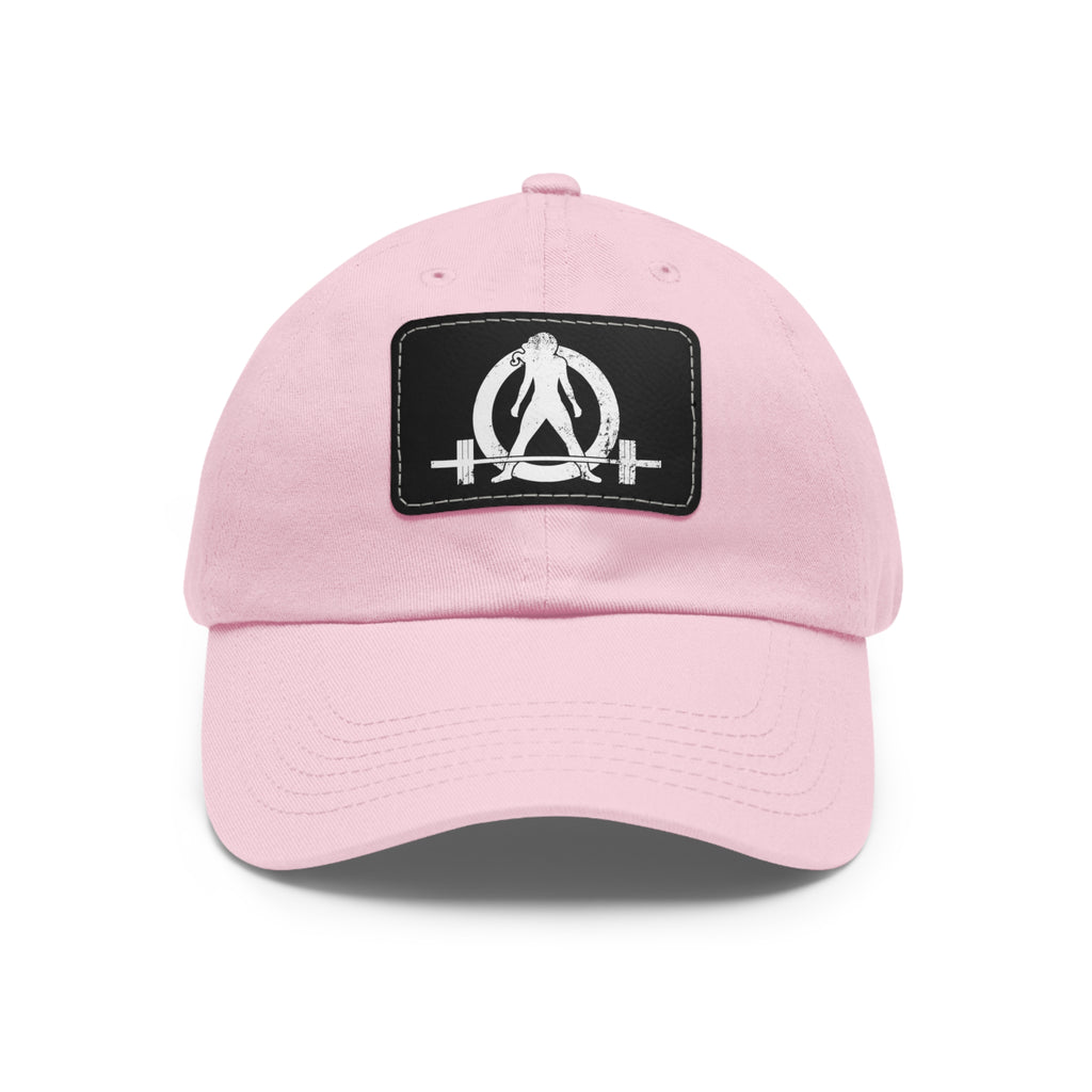 Distressed - Dad Hat with Leather Patch (Rectangle) - White Font