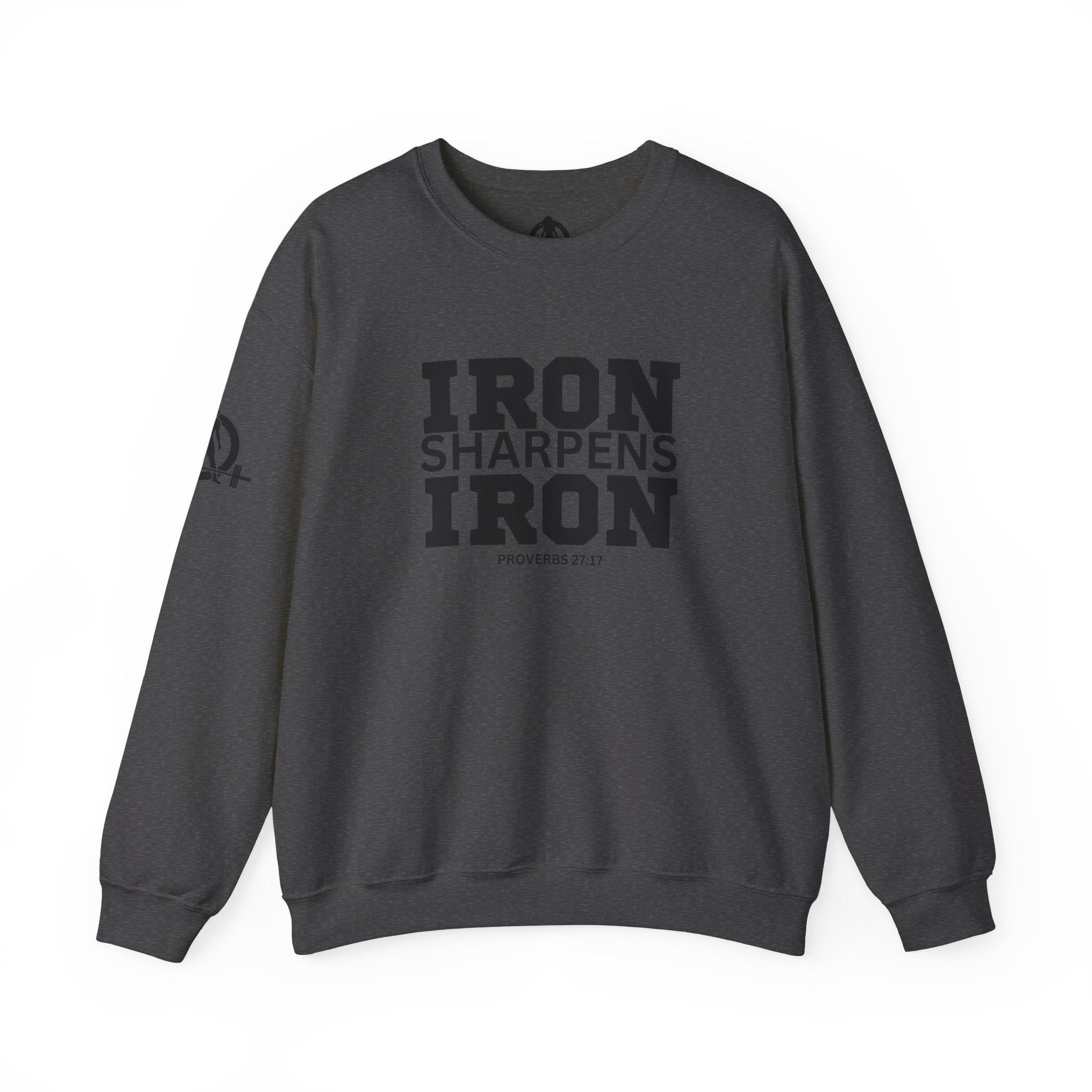 Iron Sharpens Iron - Unisex Heavy Blend™ Crewneck Sweatshirt - Front Black Logo - Plain Back