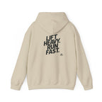 Lift Heavy Run Fast - Unisex Heavy Blend Hooded Sweatshirt  - Front & Back Black Logo