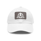 Distressed - Dad Hat with Leather Patch (Rectangle) - White Font
