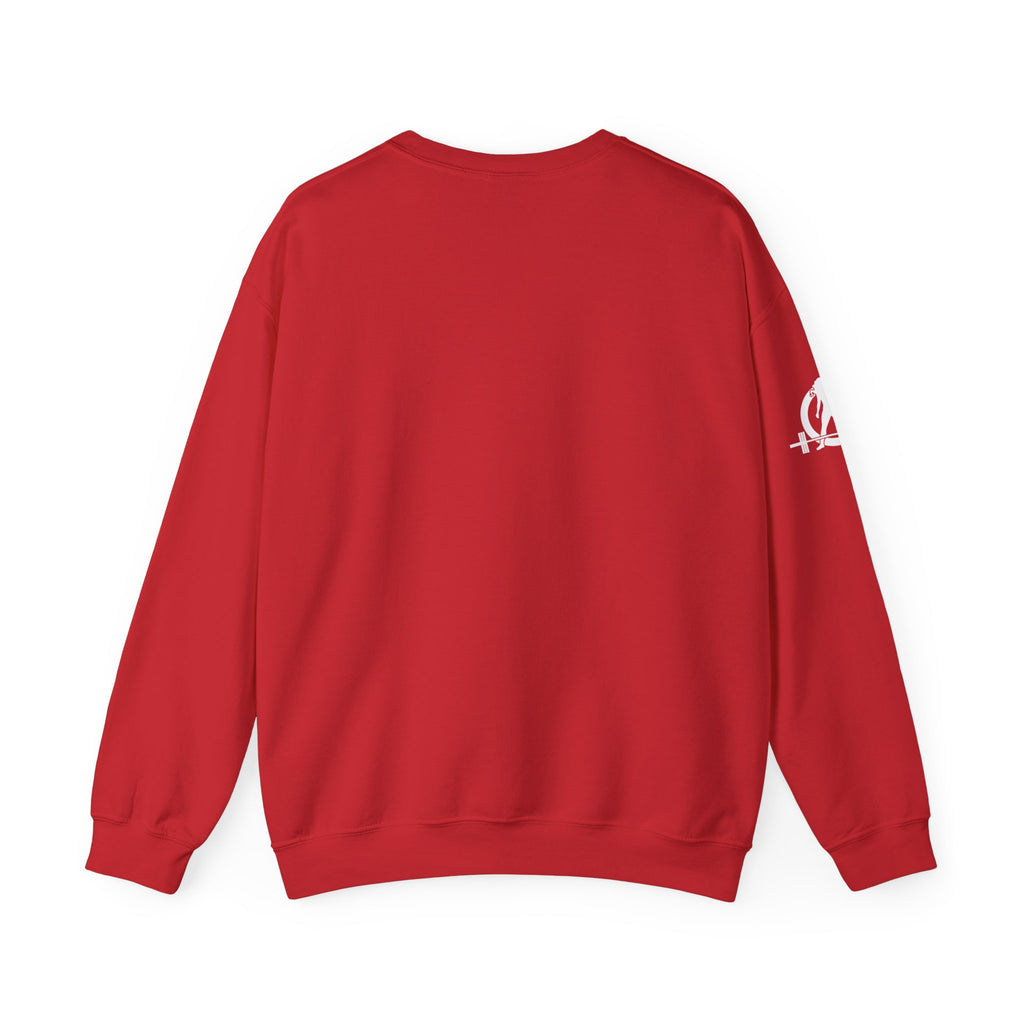Iron Sharpens Iron - Unisex Heavy Blend™ Crewneck Sweatshirt - Front White Logo - Plain Back