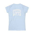 Grandma Lifts - Women's Softstyle Tee - White Logo Front & Back