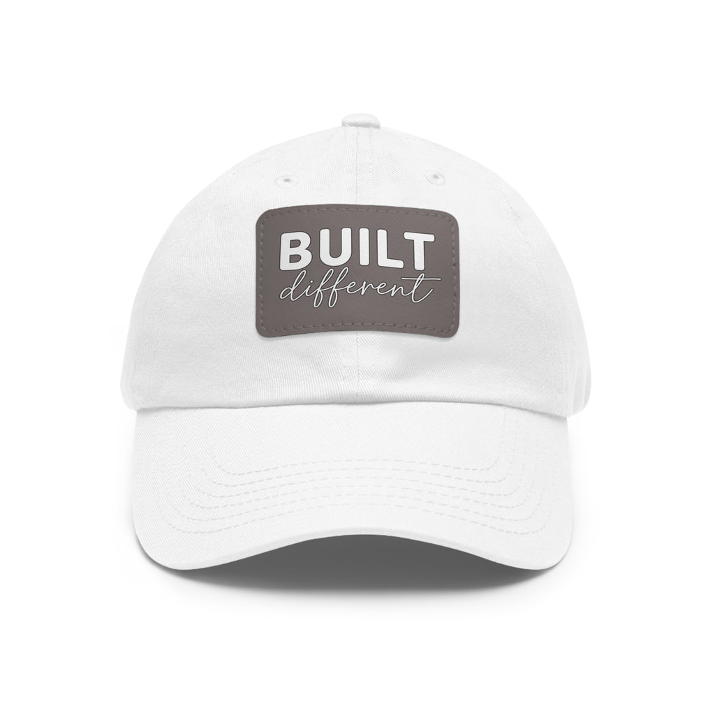 Built Different - Dad Hat with Leather Patch (Rectangle) - White Logo