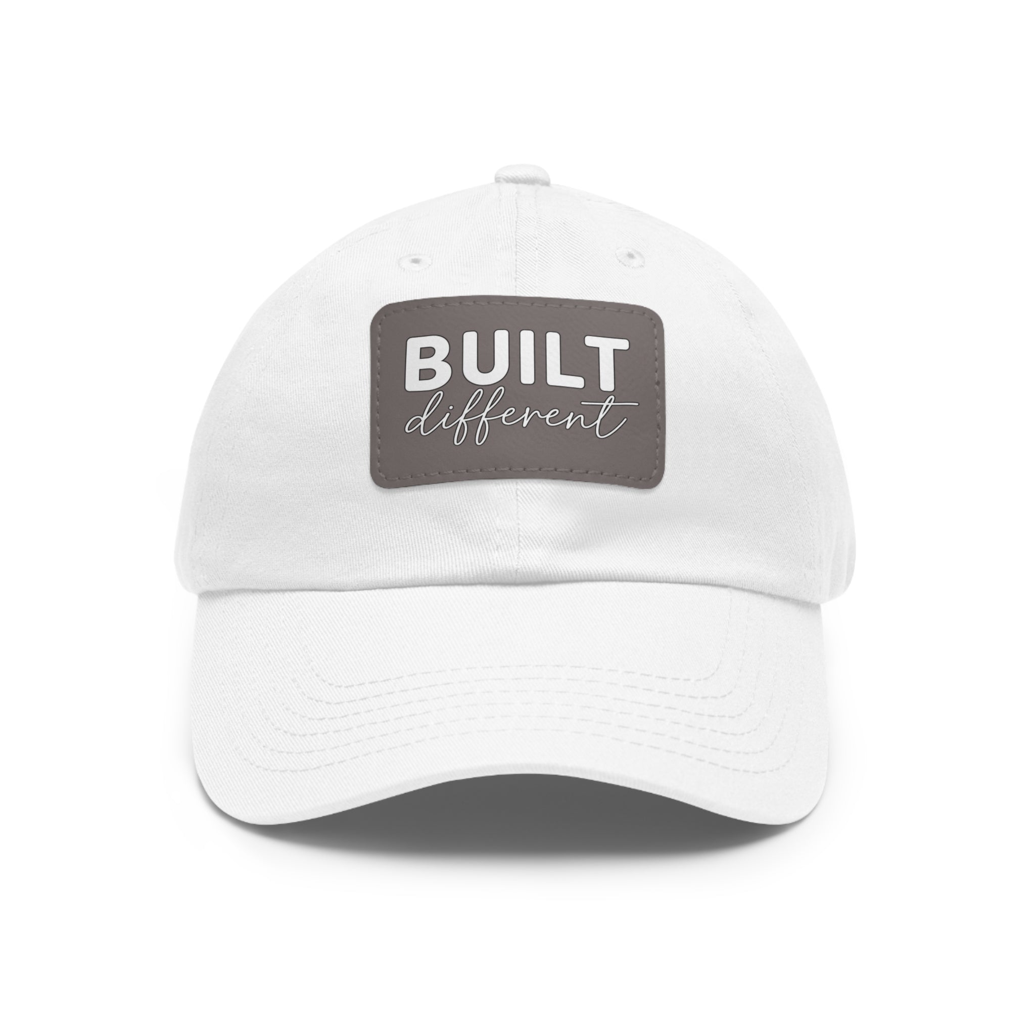 Built Different - Dad Hat with Leather Patch (Rectangle) - White Logo