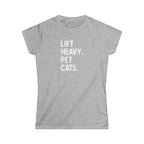 Lift Heavy Pet Cats - Women's Softstyle Tee - White Logo Front - Plain Back