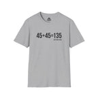 45 + 45 = 135 – Unisex Softstyle Tee | Black Front, Plain Back