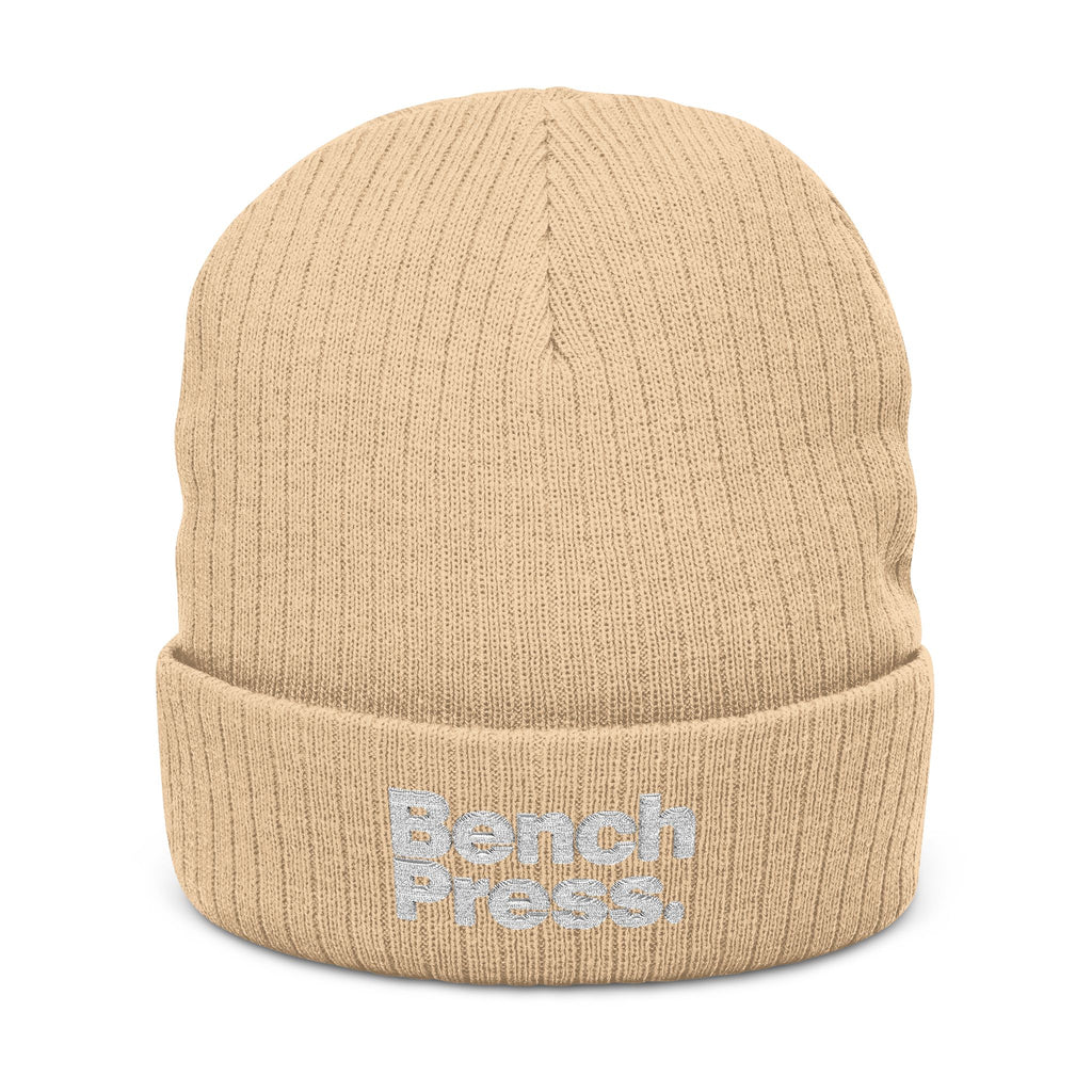 Bench Press Embroidered Ribbed Beanie – Workout Gym Hat